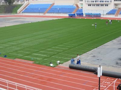 На стадионе СДЮСШОР «Олимпиец» в Рязани началась укладка нового искусственного газона